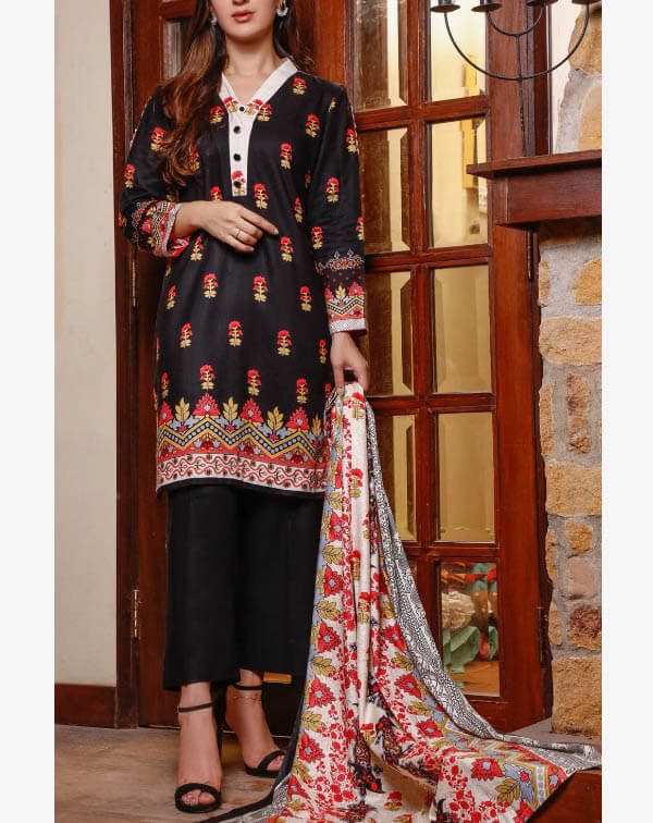 Nisha Printed Linen 2020 Black Red Flower JorayWala Online clothing
